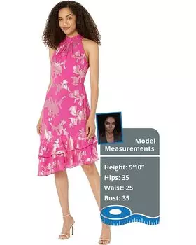 Платье Adrianna Papell Crushed Neck Metallic Foil Cocktail Dress with Asymmetrical Hem, цвет Pink Punch