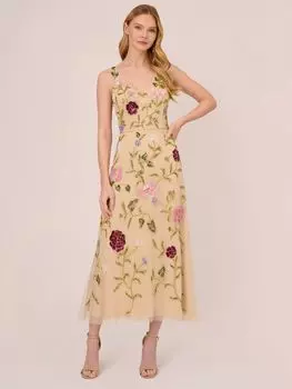 Платье Adrianna Papell длиной до щиколотки, расшитое бисером, Светло-Шампанское