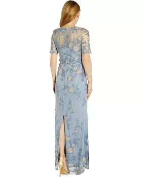 Платье Adrianna Papell Embroidered Pop Over Long Column Mob Gown, цвет Skyway