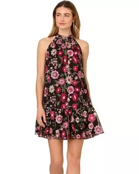 Платье Adrianna Papell Embroidered Short Dress, розовый мульти