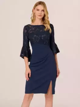 Платье Adrianna Papell Floral Lace Combo Sheath, темно-синий