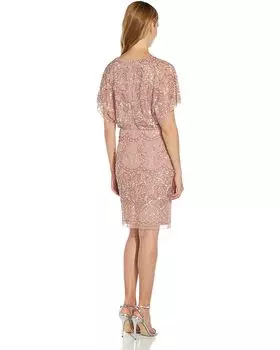 Платье Adrianna Papell Flutter Sleeve Beaded Cocktail Dress, цвет Candied Ginger