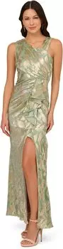 Платье Adrianna Papell Foil Asymmetric Gown, цвет Sage/Gold