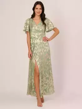 Платье Adrianna Papell Foil Leaf Draped Maxi, цвет sage/gold