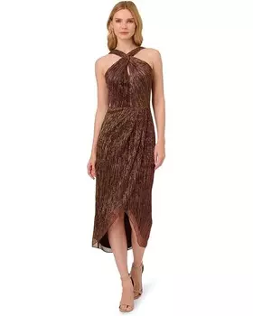 Платье Adrianna Papell Halter Crinkle Metallic Dress, цвет Copper
