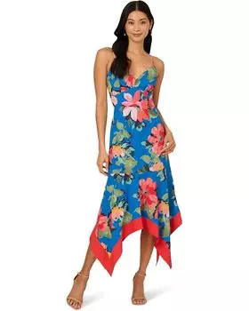 Платье Adrianna Papell Handkerchief Floral Midi Dress, цвет Blue Multi