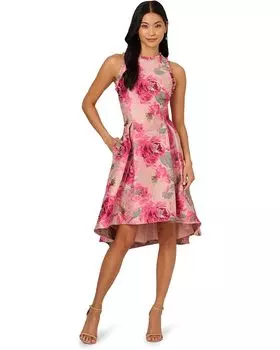 Платье Adrianna Papell High Lo Jacquard Midi Dress, цвет Pink Multi