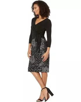 Платье Adrianna Papell Jersey Wrap Embroidered Sheath Dress, черный