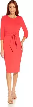 Платье Adrianna Papell Knit Crepe Tie Waist Sheath Dress, цвет Vibrant Coral