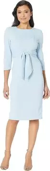 Платье Adrianna Papell Knit Crepe Tie Waist Sheath Dress, цвет Blue Mist