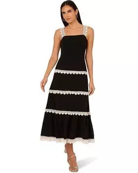 Платье Adrianna Papell Knit Crochet Trim Dress, цвет Black/Ecru