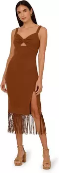 Платье Adrianna Papell Knit Fringe Trim Midi Dress, цвет Light Brown