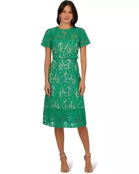 Платье Adrianna Papell Lace Soft Skirt Midi Dress, цвет Blue Wave