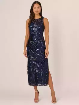 Платье Adrianna Papell Leaf Sequin Midi, цвет navy/black