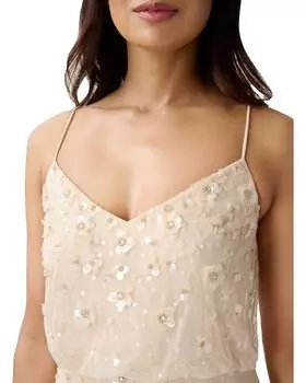 Платье Adrianna Papell Long 3-D Beaded Blouson Slip Dress, цвет Cashmere