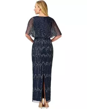 Платье Adrianna Papell Long Beaded Blouson Mother of the Bride Gown, цвет Navy/Gunmetal