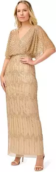 Платье Adrianna Papell Long Beaded Blouson Mother of the Bride Gown, цвет Champagne/Gold