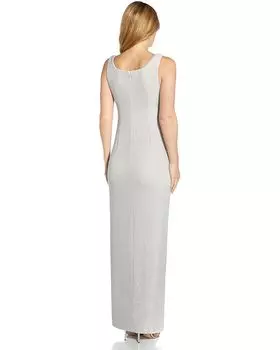 Платье Adrianna Papell Long Metallic Knit Side Draped Tank Gown, серебряный