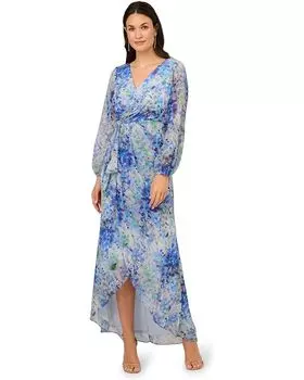 Платье Adrianna Papell Long Printed Gown, синий