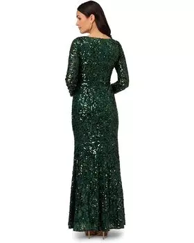 Платье Adrianna Papell Long Sleeve Sequin & Lace Mermaid Gown, цвет Hunter