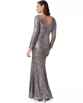 Платье Adrianna Papell Long Sleeve Stretch Sequin Mermaid Gown, цвет Stone