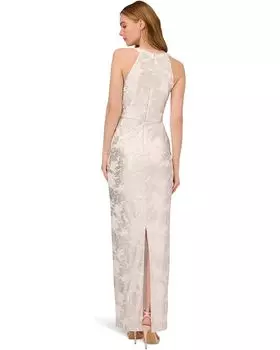 Платье Adrianna Papell Long Sleeveless Foiled Halter Gown, цвет Ivory/Silver