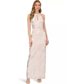 Платье Adrianna Papell Long Sleeveless Foiled Halter Gown, цвет Ivory/Silver
