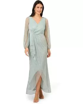 Платье Adrianna Papell Metallic Mesh Gown, цвет Mint Smoke