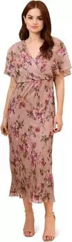 Платье Adrianna Papell Printed Metallic Crinkle Floral Dress, цвет Rose Multi