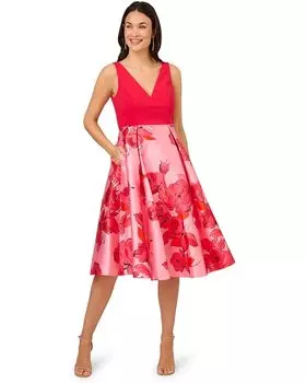 Платье Adrianna Papell Printed Midi, цвет Pink/Red Multi