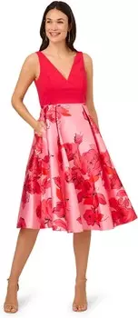 Платье Adrianna Papell Printed Midi Dress, цвет Pink/Red Multi