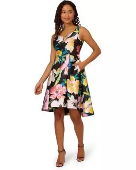 Платье Adrianna Papell Printed Mikado Short Dress, черный мульти
