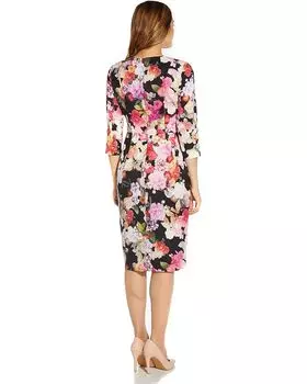 Платье Adrianna Papell Printed Stretch Crepe Tie Front Dress, черный мульти