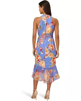 Платье Adrianna Papell Printed Stretch Crepe Halter Dress with Cascade High-Low Hem, цвет Periwinkle Multi