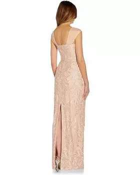 Платье Adrianna Papell Ribbon Embroidered Long Column Gown, цвет Blush
