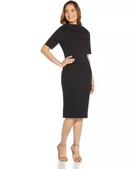 Платье Adrianna Papell Roll Neck Sheath Collar Dress w/ V-Back, черный
