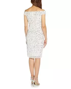 Платье Adrianna Papell с открытыми плечами и хрустящими бусинами, бежевый