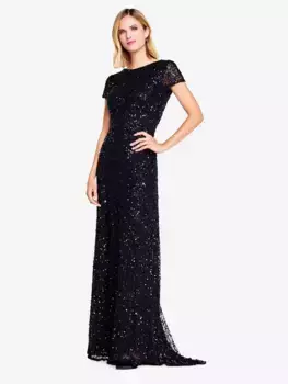 Платье Adrianna Papell Scoop Back Sequin Maxi, черный