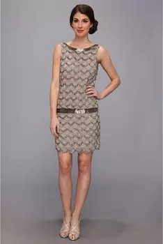 Платье Adrianna Papell Short Bead Blouson, серебряный