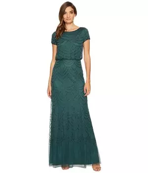 Платье Adrianna Papell, Short Sleeve Blouson Beaded Gown