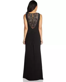 Платье Adrianna Papell Sleeveless Stretch Jersey Ruched Long Gown, черный