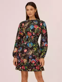 Платье Adrianna Papell Smock Print Mini, цвет black/multi