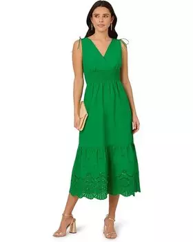 Платье Adrianna Papell Smocked Waist Eyelet Sundress, цвет Palm Leaf