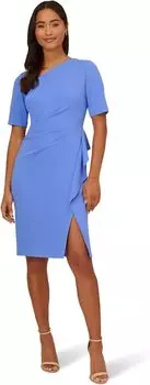 Платье Adrianna Papell Stretch Crepe Side Draped Sheath Dress with Asymmetrical Neckline, цвет Precious Periwinkle