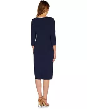 Платье Adrianna Papell Stretch Crepe Tie Front Dress with Contrast Tipping, цвет Navy Sateen/Ivory