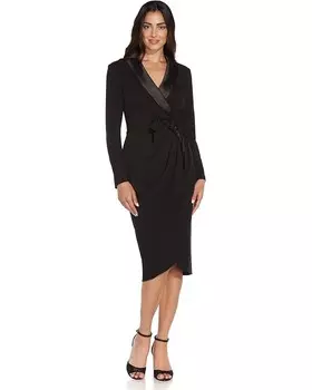 Платье Adrianna Papell Stretch Crepe Tuxedo Faux Wrap Dress With Satin Shawl Collar, черный