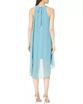 Платье Adrianna Papell Stretch Jersey Halter Neck Dress with Chiffon Ruffle Overlay, цвет Moody Aqua