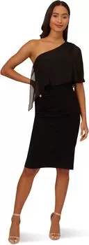 Платье Adrianna Papell Stretch Jersey One Shoulder Dress with Chiffon Overlay, черный