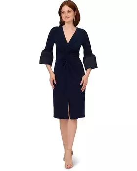 Платье Adrianna Papell Stretch Jersey Twist Front with Taffetta Bell Sleeve, цвет Midnight
