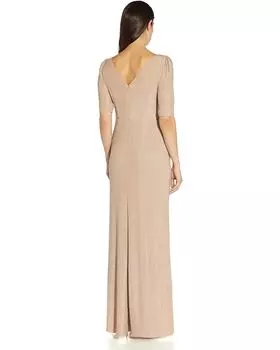 Платье Adrianna Papell Stretch Metallic Knit Long Mob Gown, цвет Champagne